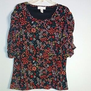 Red and Pink Ruffled Flutter Sleeve Blouse